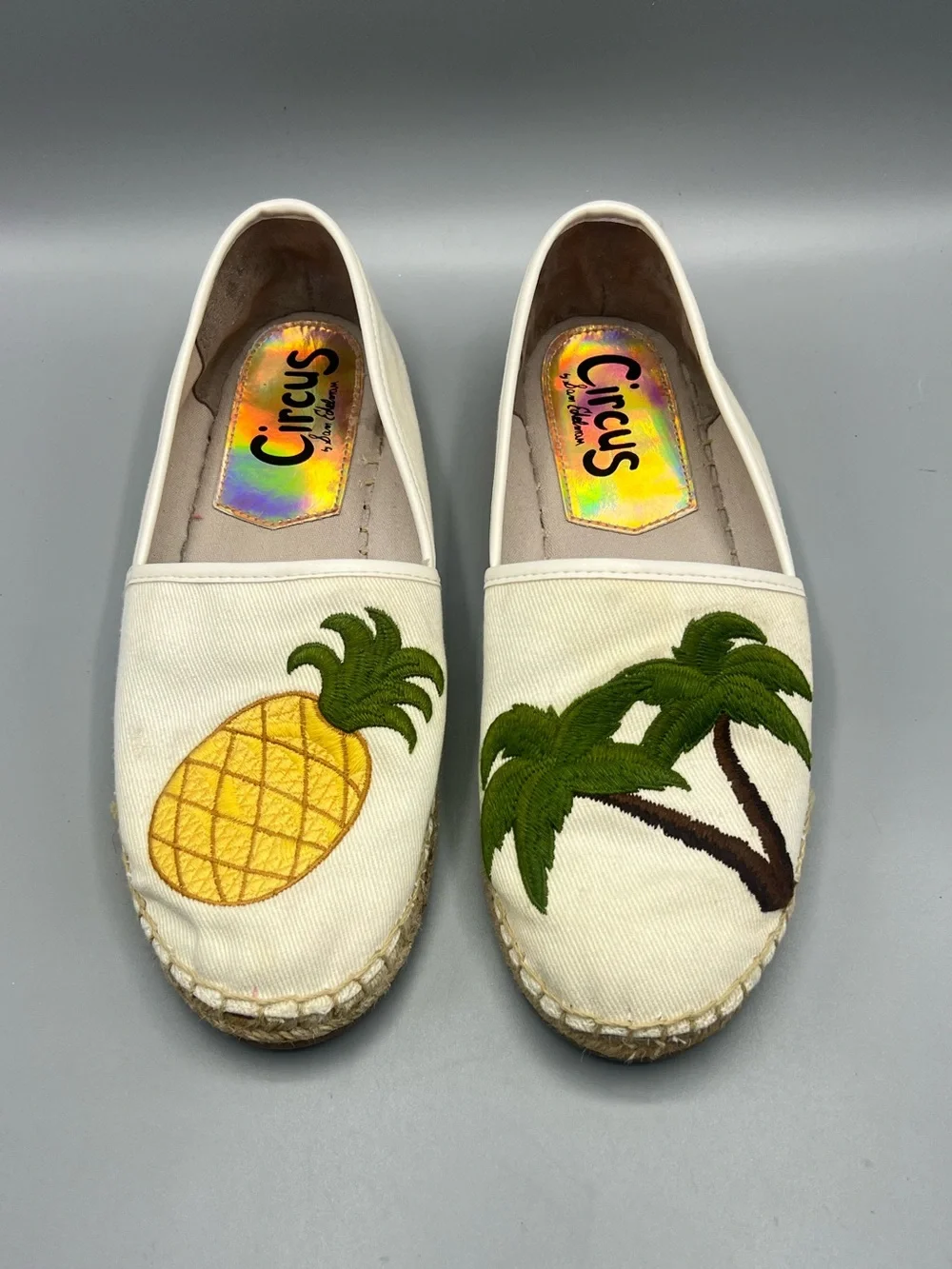 Circus by Sam Edelman Cream Espadrilles with Pineapple & Palm Embroidery